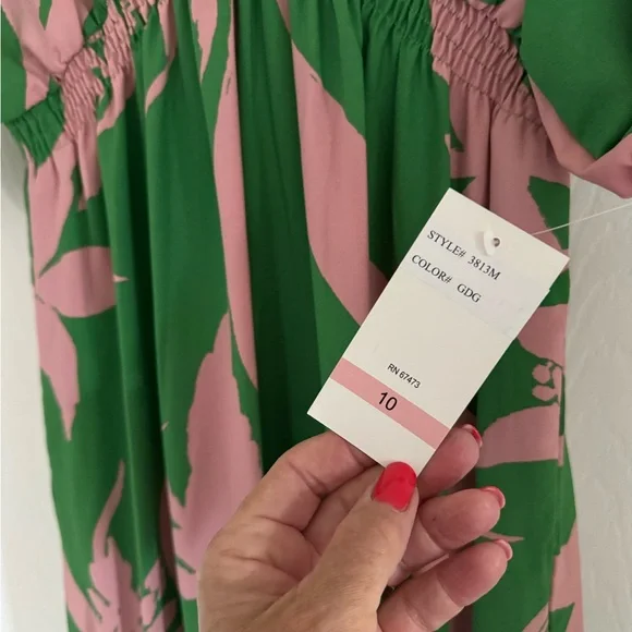Taylor Green and Pink Wrap Sundress with Dolman Sleeves - Picture 2 of 5